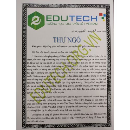 Thẻ học trực tuyến EDUTECH 4.0