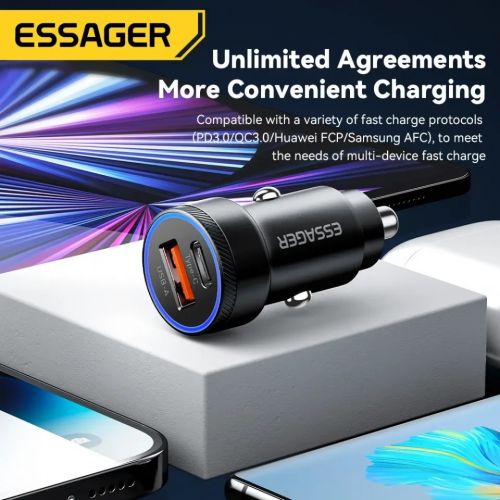 Cốc sạc nhanh Essager 54W Tẩu sạc nhanh 3.0 QC PD 3.0 SCP AFC 30W Loại USB C nhanh chóng sạc điện thoại Iphone Huawei Samsung Xiaomi