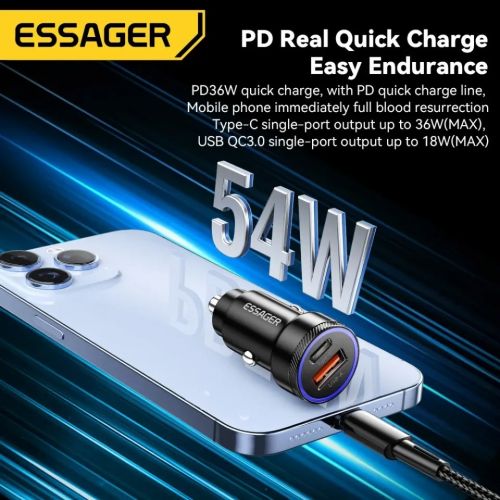 Cốc sạc nhanh Essager 54W Tẩu sạc nhanh 3.0 QC PD 3.0 SCP AFC 30W Loại USB C nhanh chóng sạc điện thoại Iphone Huawei Samsung Xiaomi